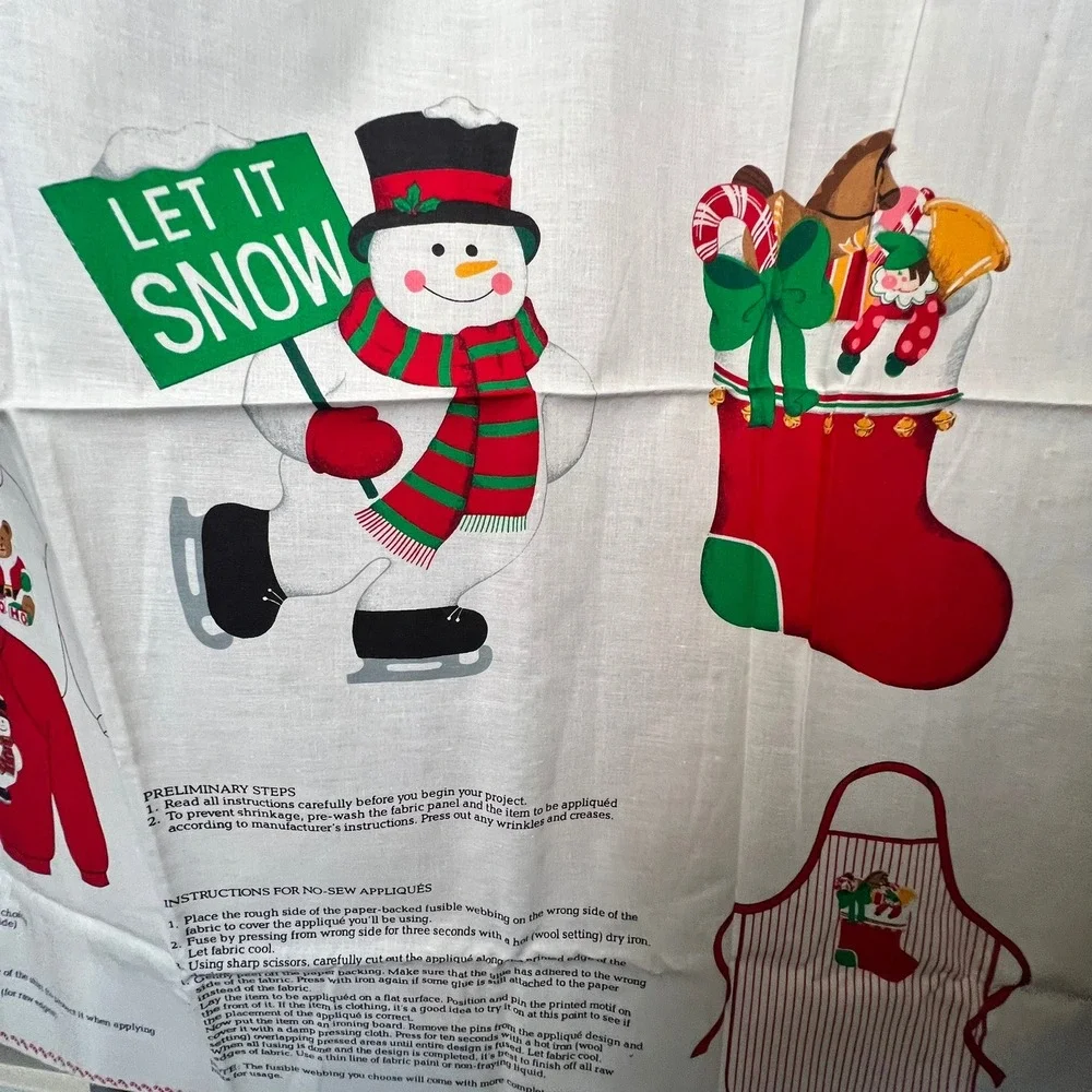 Vintage‎ Christmas Appliqué Fabric Panel Cranston VIP Santa Snowman Cut & Sew